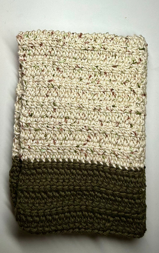 Green and neutral dish towel